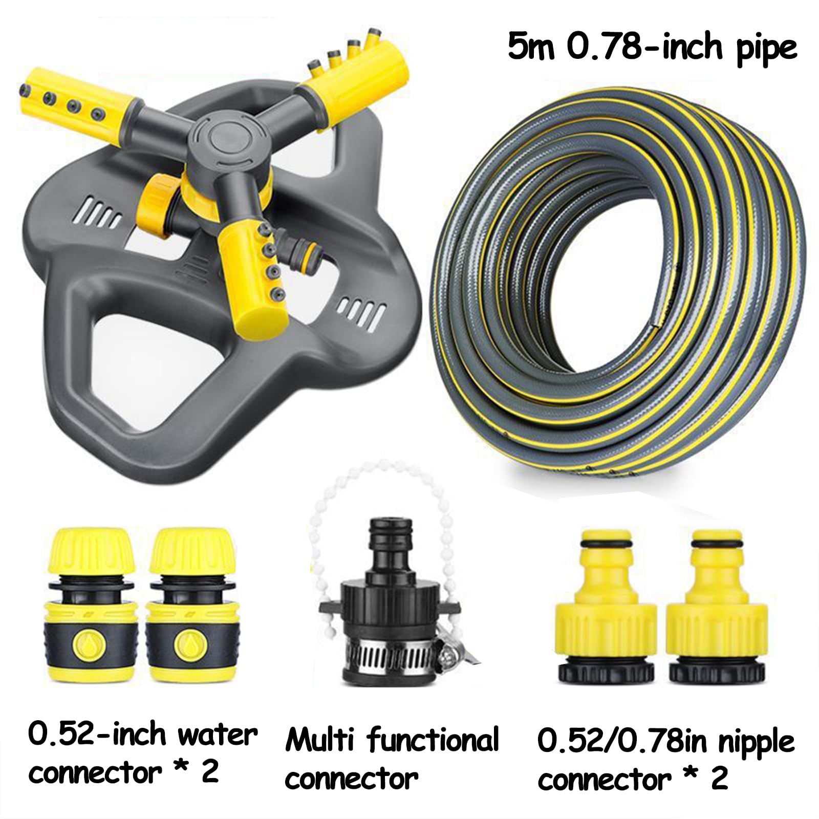 Aspersor de jardín giratorio de 360 grados con patrones de pulverización ajustables para césped y jardines, ideal para paisajismo al aire libre, conexión de 1 pulgada + 10 m