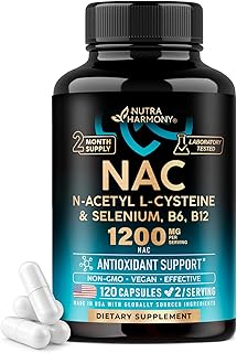 NAC Supplement | Selenium | B6 | B12 - Antioxidant, Immune Support - N Acetyl Cysteine 600 mg per Capsule, 1200 mg per Serving - Made in USA - Non-GMO, Gluten-Free, Vegan - 120 caps, 2 Month Supply