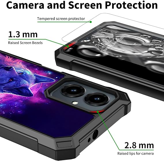 for Cricket Icon 2026 Phone Case,for AT&T Propel 3 5G Phone Case with Screen Protector [Tempered Glass] Dual Layer Protection Shockproof Corner Heavy Duty Cover,Blue Purple Wolf