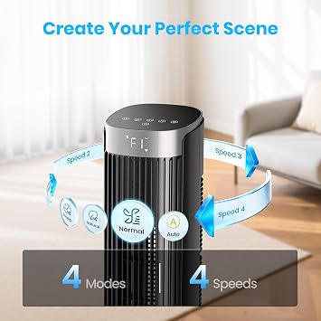 Tower Fan for Bedroom, 23dB, 90oscillating, Smart Control, Black | 4 Modes 4 Speeds up to 25ft/s that Blow Cold Air, APP/Voice/Remote/Touch Control, LED display, 12H Timer, Quiet Fan for Home