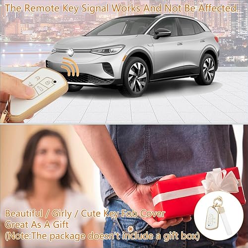 Miniatura 4 de 1797 Funda para llavero para VW Volkswagen ID.4 Golf GTI R Accesorios 2022 2023 Bling Car Key Chain Case Shell 5 Botones Oro Blanco TPU, Blanco,