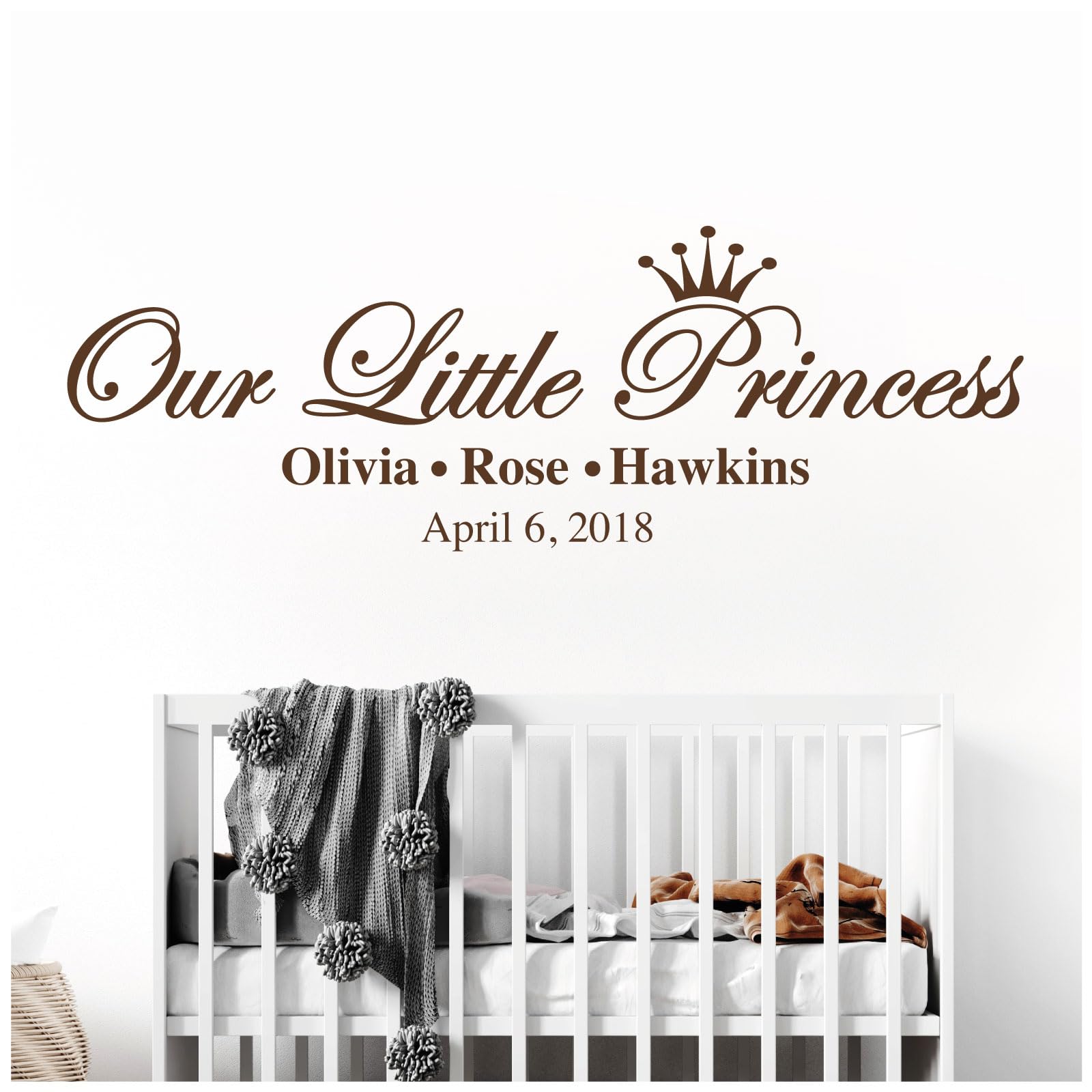 Our Little Princess, Names & Date of Birth - Baby Nursery Girls Wall Sticker [Large] [Chocolate]