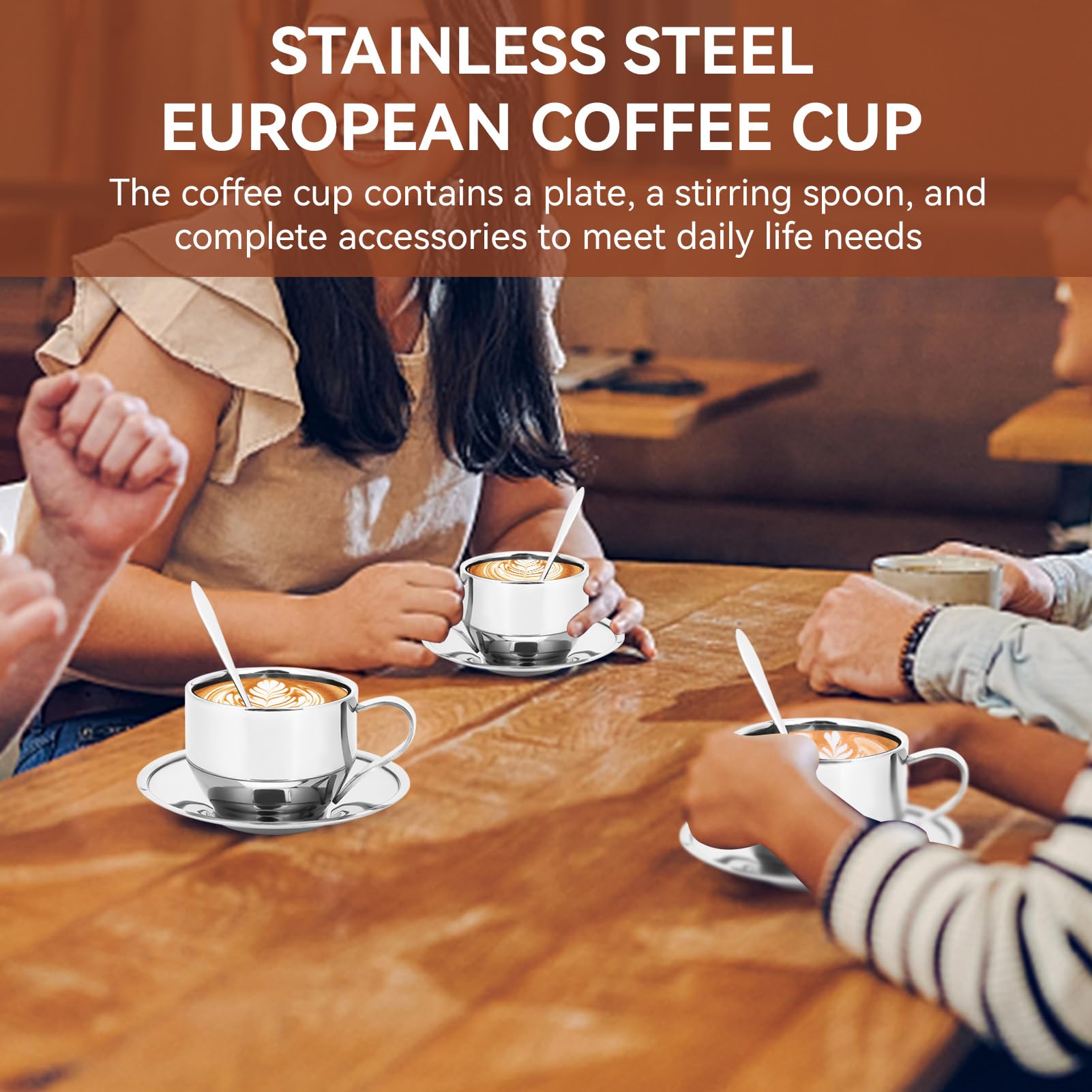 Agatige Set Di Tazza Da Caffè Tazza Da Caffè a Doppia Tazza in Acciaio Inoxparete Da 4 Once Con Piattino E Cucchiaio,Da Caffè Espresso per Tè E Caffè Cappuccino