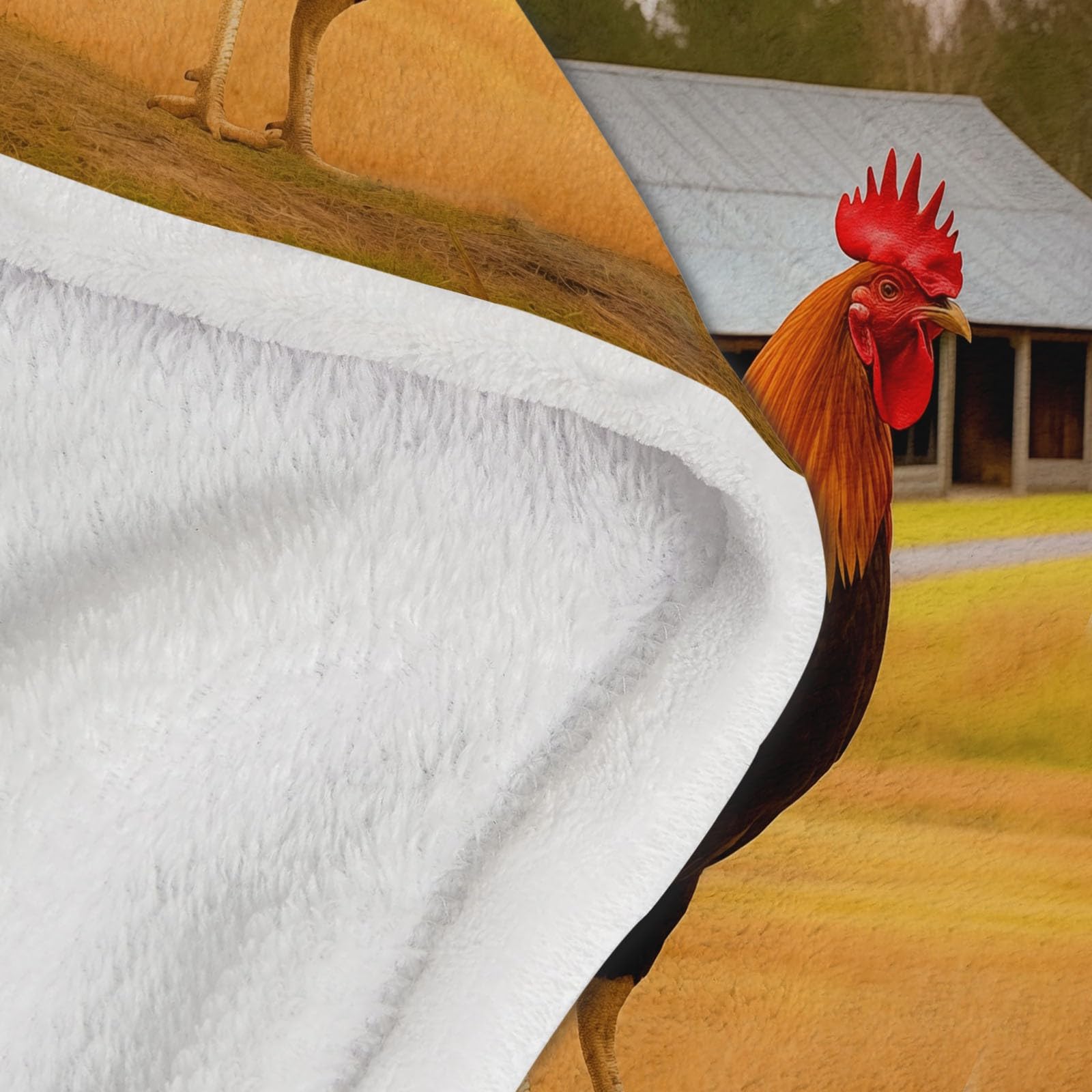 Koc polarowy 200 x 220 cm kogut farmski żółty flanelowy koc polarowy dla 2 osób, nadruk, miękki i ciepły na sofę łóżko