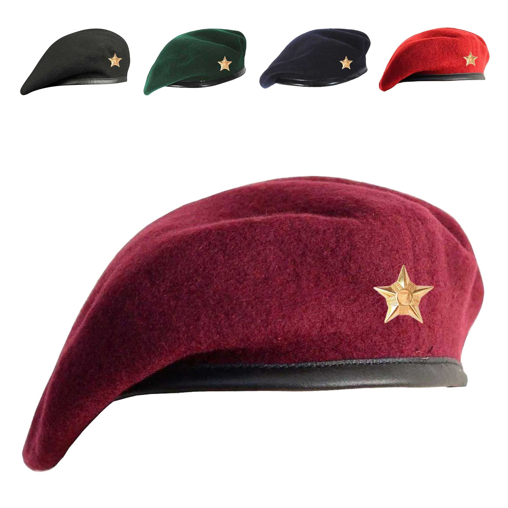 Woolen Army Style Rajputana Beret Cap for Men & Women with Star Badge