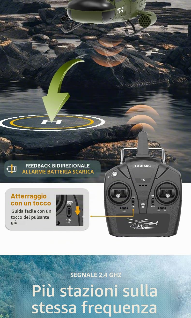 YUXIANG F07 UH-1D RC elicottero per adulti, 1/34 6 CH senza spazzole a trazione diretta, modello con giroscopio a 6 assi, 3D/6G RC aereo giocattolo (2 batterie)