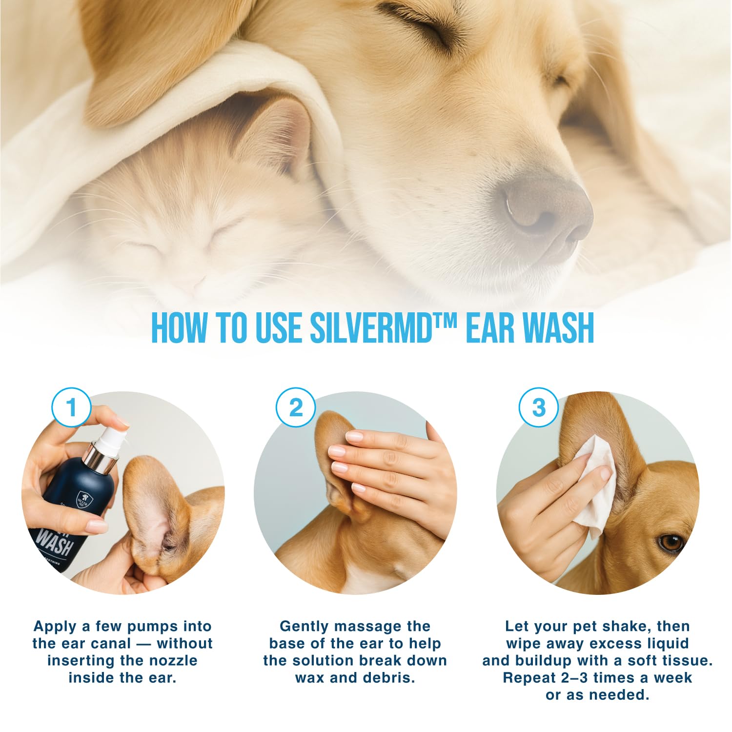 Pet Ear Wash Spray for Dogs & Cats, 8 oz Nano Silver Ear Cleaner, Gentle Ear Flush for Itchy Sensitive Ears, Soothing Cleansing Solution for Wax, Odor & Daily Ear Care - image 3