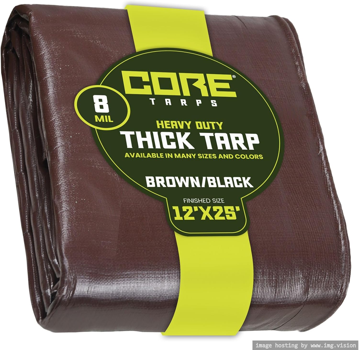Core Tarps Heavy Duty 8 Mil Tarp Cover, Waterproof, UV Resistant, Rip and Tear Proof, Poly Tarpaulin with Reinforced Edges for Roof, Camping, Patio, Pool, Boat. (Brown/Black 12 X 25)