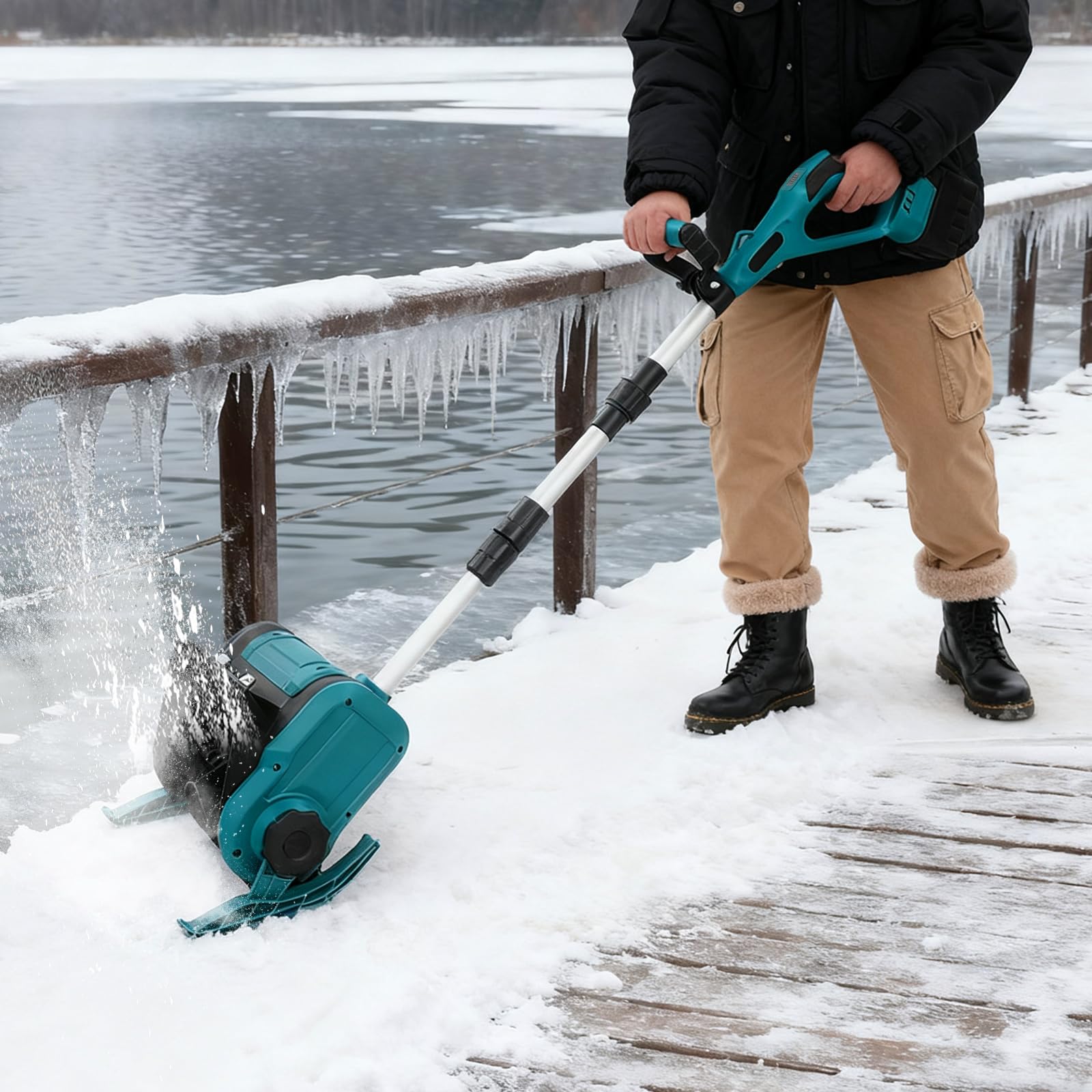 Akku Schneefräse, Straßenschneepflug, Elektrische Schneefräse mit 2 Akkus und 1 Ladegerät, Schneeschaufe, Schneekehrmaschine, Schneeschieber, Schneeräumgeräte, für Stadtstraßen