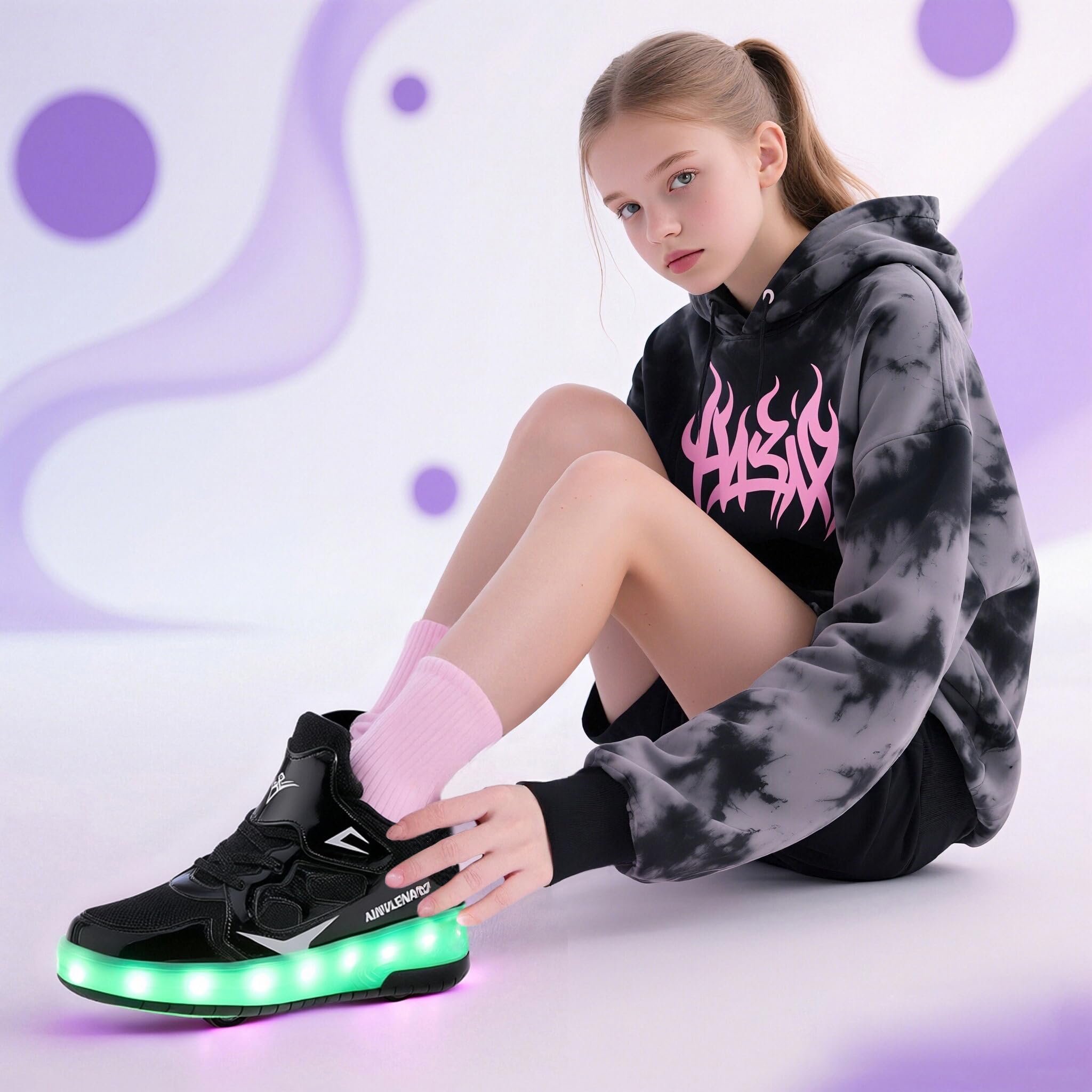 Zapatillas para niños, Zapatillas de Skateboard con Dos Ruedas, luz Ajustable con Cambio de Color, Carga USB, universales para Chicos y Chicas, Negro, Rosa, Oro, Plata, Blanco 27–40 EU.