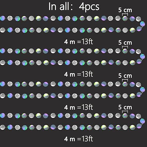Miniatura 5 de Guirnalda de oropel circular de 52 pies, suministros de fiesta iridiscentes, serpentina holográfica para niñas, sirena, cumpleaños, baby shower,