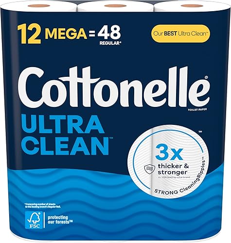 Miniatura 3 de Papel higiénico Cottonelle Ultra Clean con textura Active CleaningRipples, papel de baño resistente, 32 rollos familiares mega