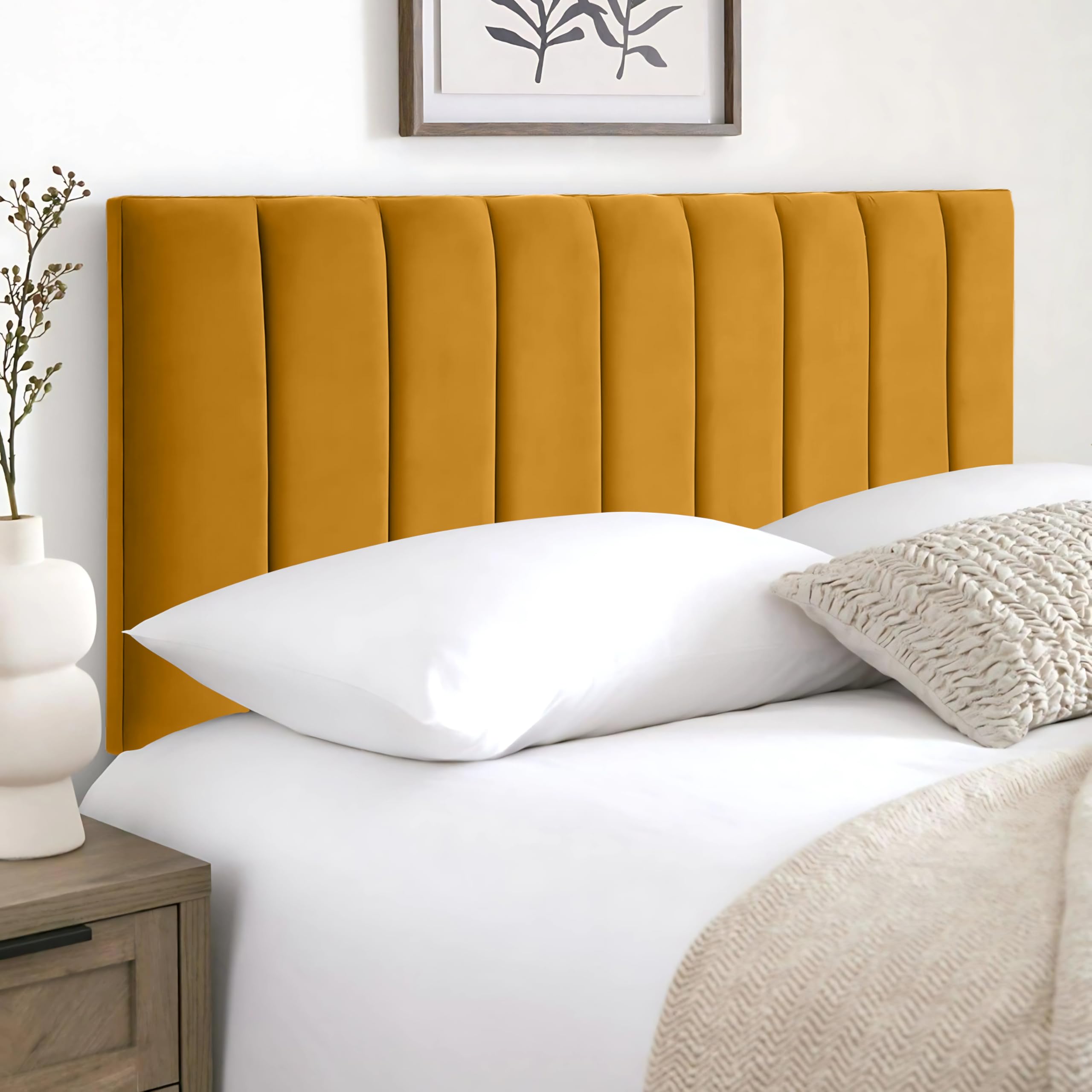 HB-1 Headboards for Beds – 9vp 24'' Divan Bed Headboard – Headboards for Divan Beds, Bedroom & Hotel Furniture, Elegant Soft Plush Fabric Head Board (Mustard Plush, 4FT Small Double) — image 1