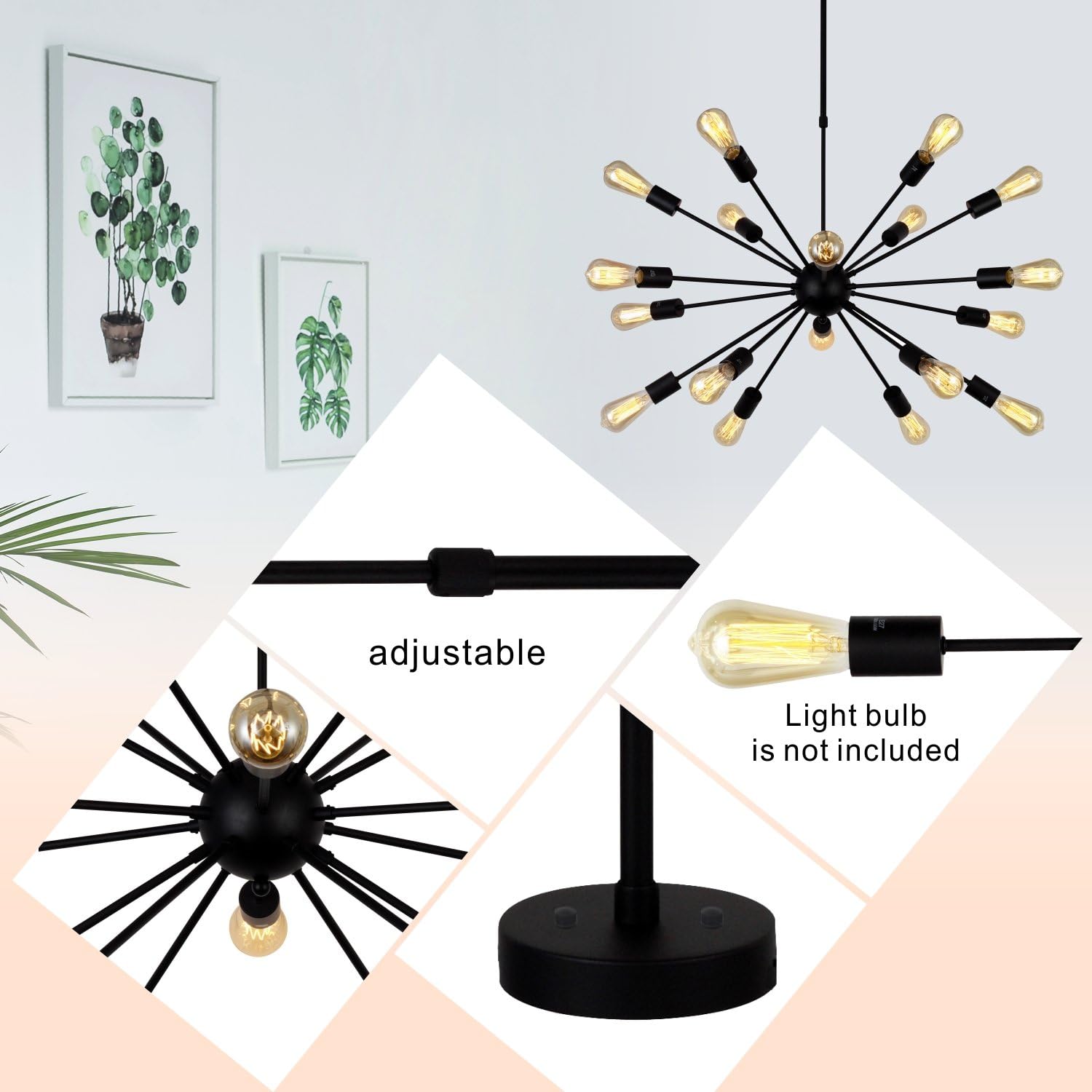Big Sale VINLUZ Modern Farmhouse Chandelier Lighting-18 Lights Sputnik Chandelier Black Industrial Pendant Semi-Flush Mount Ceiling Light Fixture