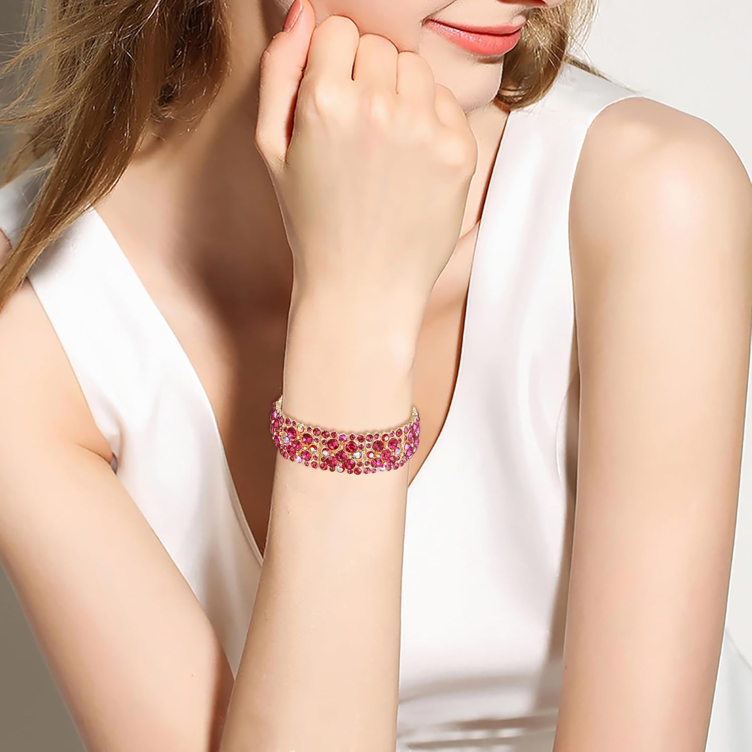 EVER FAITH Women's Round Austrian Crystal Elegant Bridal Stretch Bracelet - Image 3