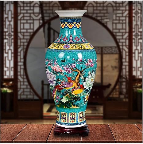Amazon Zylzl アンティークエナメル大きな床の花瓶陶器ヨーロッパスタイルの中国のリビングルームの装飾テレビキャビネット花瓶 H Diy 工具 ガーデン