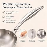 Inqibee Set di 3 padelle in acciaio inox, 20 + 24 + 28 cm, con 1 coperchio, in acciaio inossidabile, facile da pulire, lavabile in lavastoviglie, compatibile con forno, induzione, gas e tutti i fuochi - 5