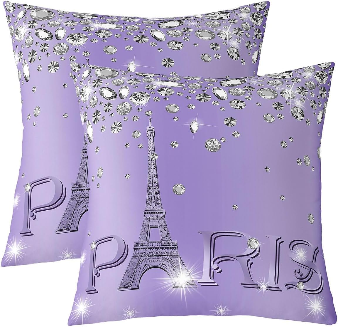 Paris Pillow Covers 22x22 set of 2 for Kids Girls Women,Glitter Eiffel Tower Throw Pillow Covers,Teal Blue Gradient Diamond Cushion Cases,Girly Sequins Accent Pillow Cases Sofa Chair Decor