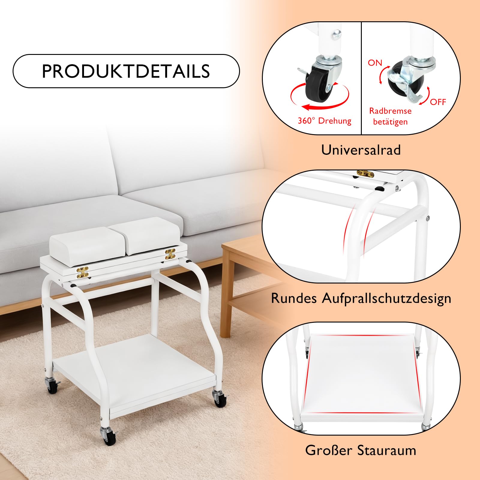 Pedicure, poggiapiedi con ruote, poggiapiedi per manicure, poggiapiedi portatile, sgabello per pedicure, per salone di bellezza o nail tech, stazione di massaggio ai piedi