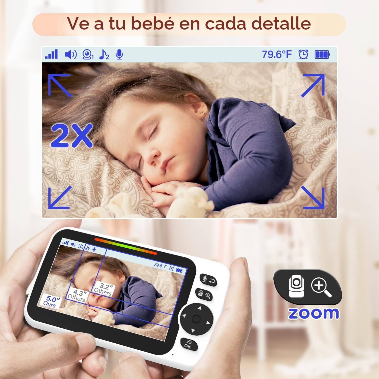 Blemil Monitor para bebés con batería de 30 Horas, Monitor para bebés de vídeo de Pantalla Grande de 5 Pulgadas con cámara y Audio, visión Nocturna, lulabies, sin WiFi