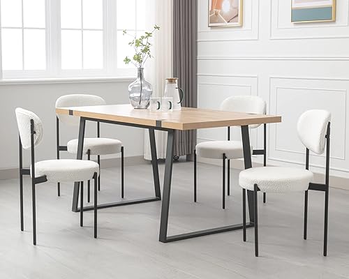 Miniatura 4 de Mid Century Modern Boucle - Juego de 2 sillas de comedor tapizadas de sherpa sintético con respaldo abierto, sillas de comedor contemporáneas sin