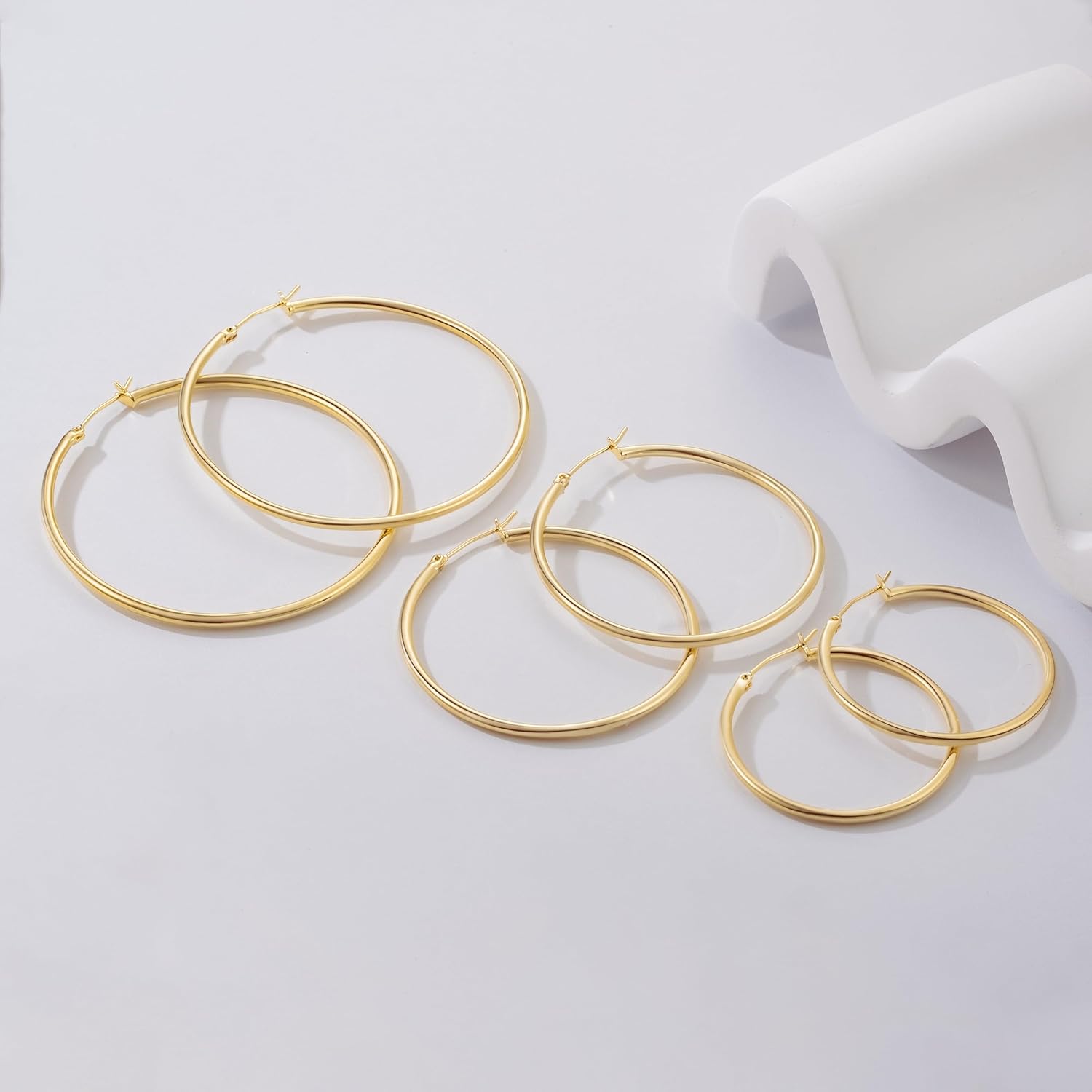 14K Gold Earrings for Women 14K Gold Hoop Earrings for Women Trending Hoop Earring for Womens Hoops Minimalist Design and Timeless Elegance with Three Sizes Elegant Hoops Earring for Womens 35/45/55mm - Image 5
