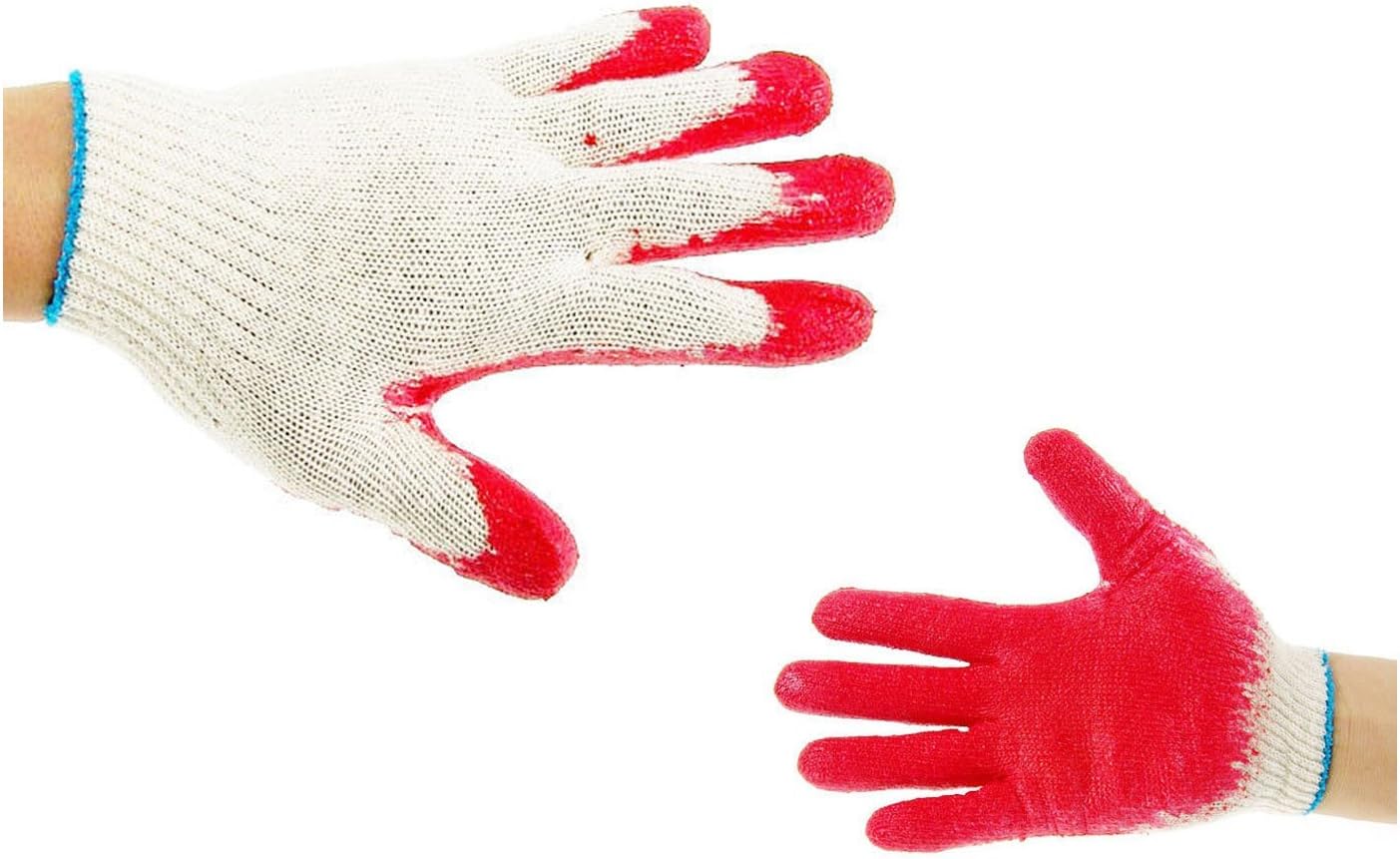 100 Pairs String Knit Red Palm Latex Dipped Gloves, Made in Korea