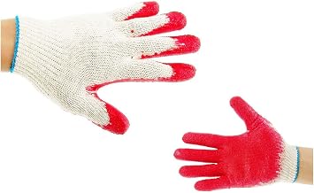 100 Pairs String Knit Red Palm Latex Dipped Gloves, Made in Korea