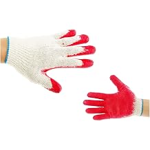 100 Pairs String Knit Red Palm Latex Dipped Gloves, Made in Korea
