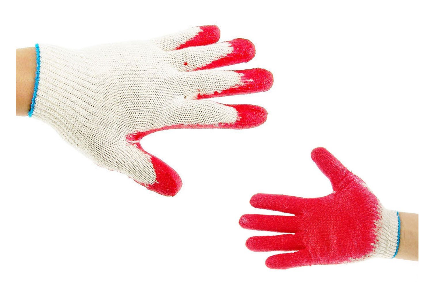 100 Pairs String Knit Red Palm Latex Dipped Gloves, Made in Korea