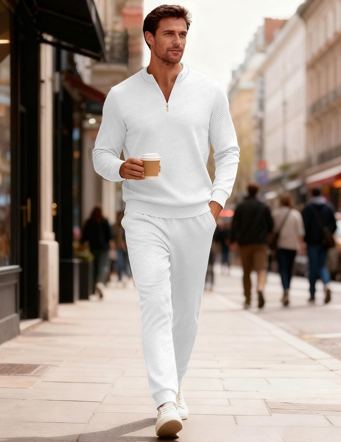 Bealin Mens Track Suits 2 Piece Long Sleeve Zip Polo Shirts & Sweatpants Textured Athletic Sweatsuit Casual Joggers Sets - Image 3