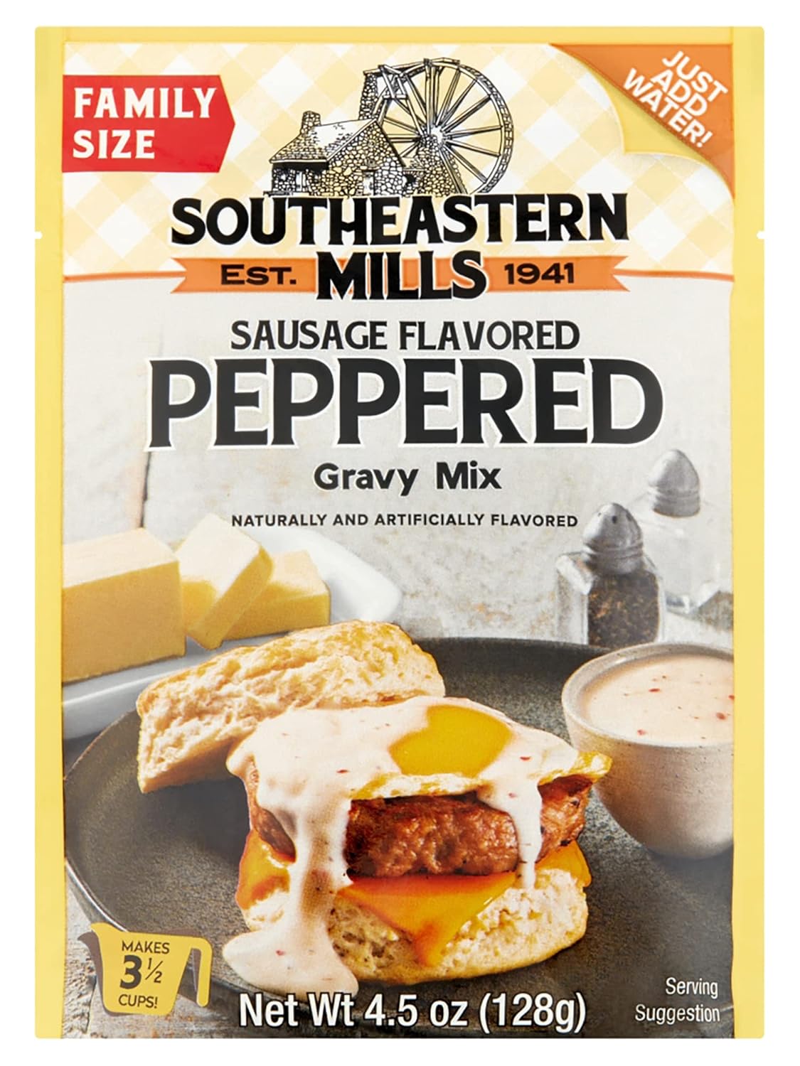 Southeastern Mills Gravy Mix, Sausage Flavored Peppered Gravy Mix, Just Add Water, Family Size, 4.5-Ounce Packet (Pack of 24 Packets)