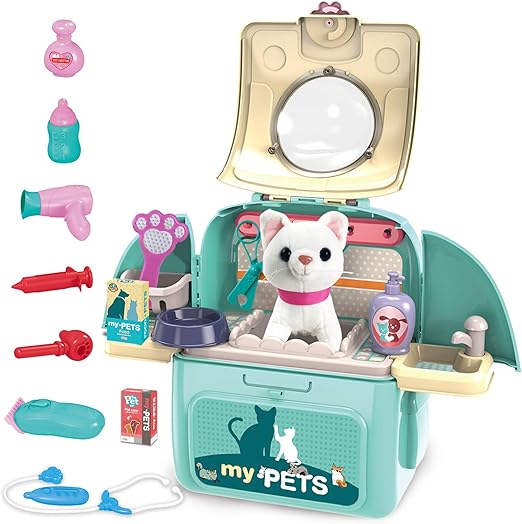 Gifts2U Cat Vet Toys for Kids,Doctor Role Play Set Educate Girl Take Care Pet,Cat Can Singing