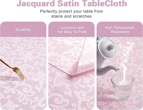Miniatura 3 de Mantel rectangular de damasco de desplazamiento, color rosa claro, 60 x 120 pulgadas, mantel lavable para mesa de comedor, fiestas de bufé y camping