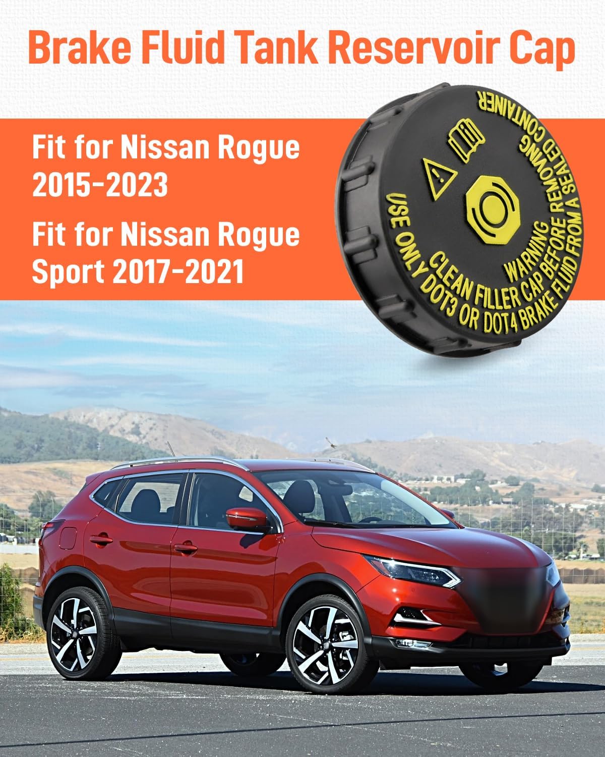 Brake Fluid Tank Reservoir Cap Fits for Nissan Rogue 2015-2023 Rogue Sport 2017 2018 2019 2020 2021 Brake Master Cylinder Oil Reservoir Tank Cap Replace 460204BA0A Black
