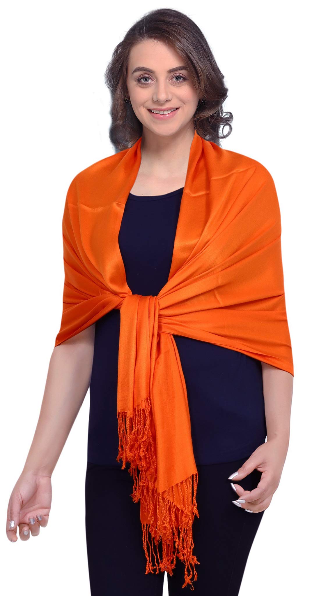 World Of Shawls Women's Orange Super Soft Pashmina Shawl Scarf Wrap (Orange)