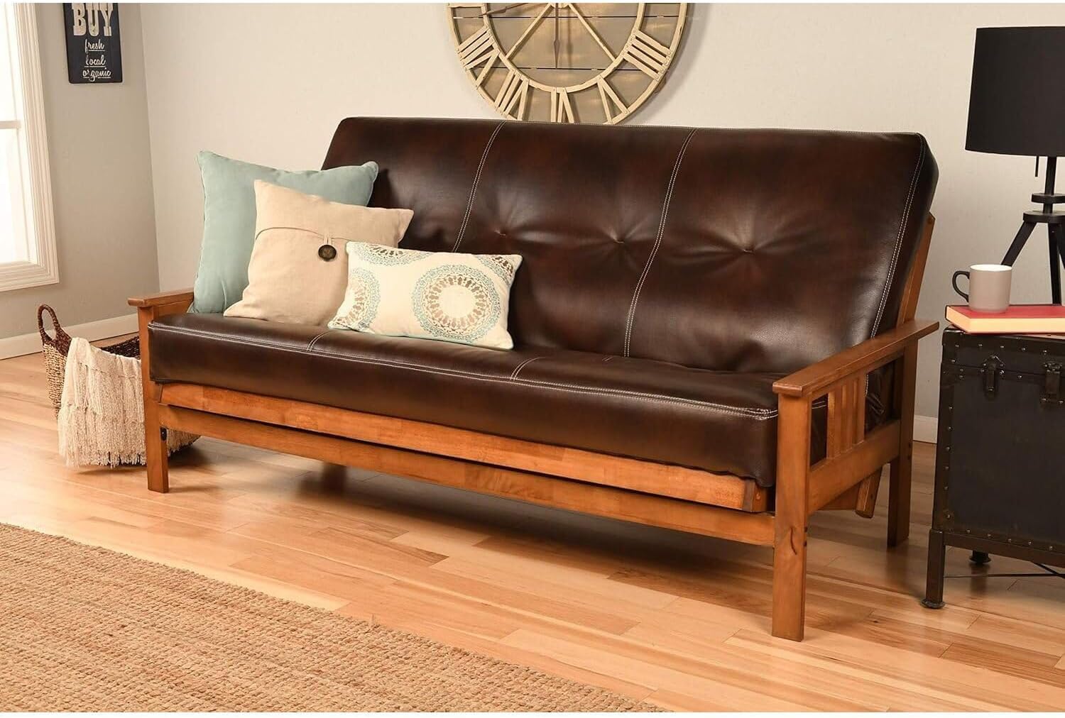 Futon Frame Set with Mattress - Converts to Bed - Hardwood Sofa for Living Rooms Frame Only/Antique White