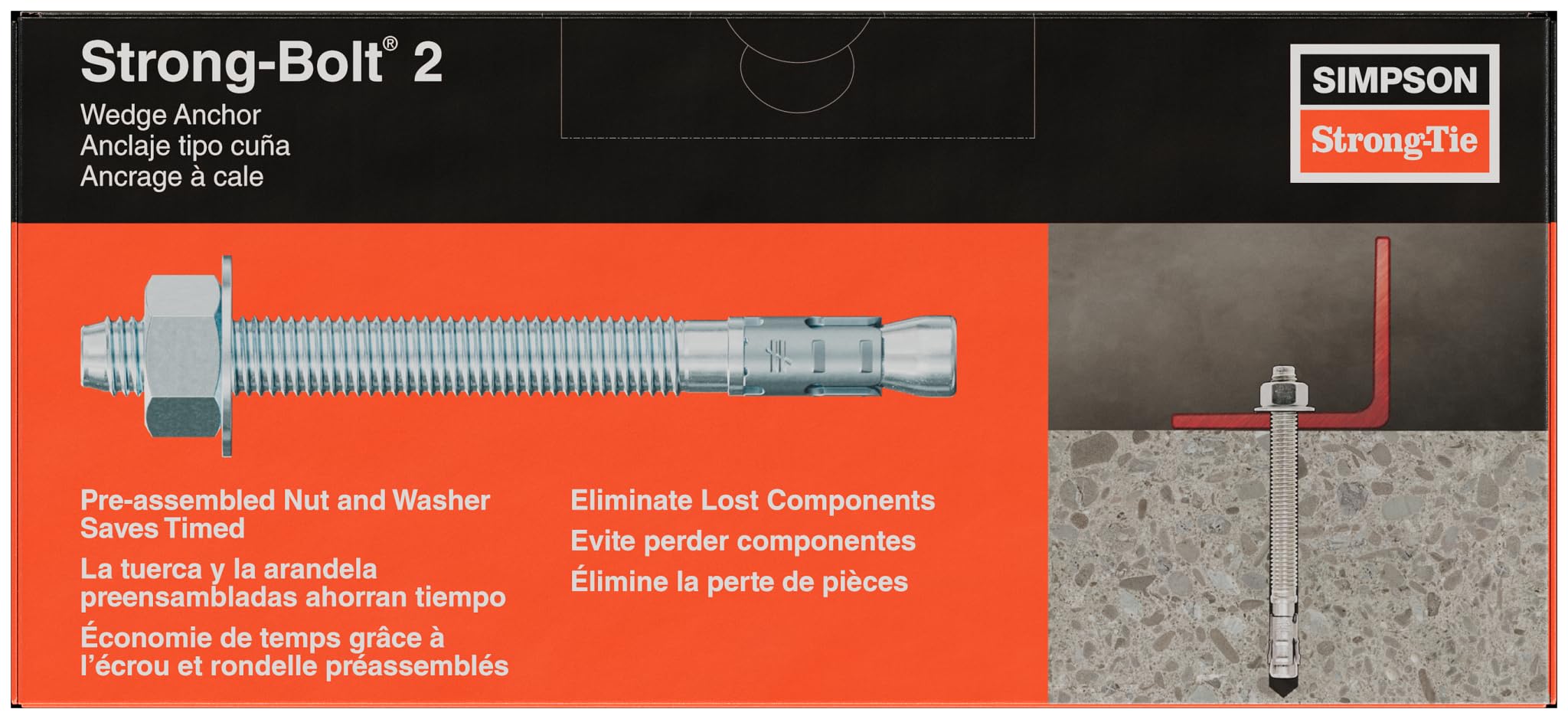 Boulons D'ancrage à Cale Simpson STB2-50512 - 1/2" X 5-1/2" - Pack De 25 En Acier Au Carbone