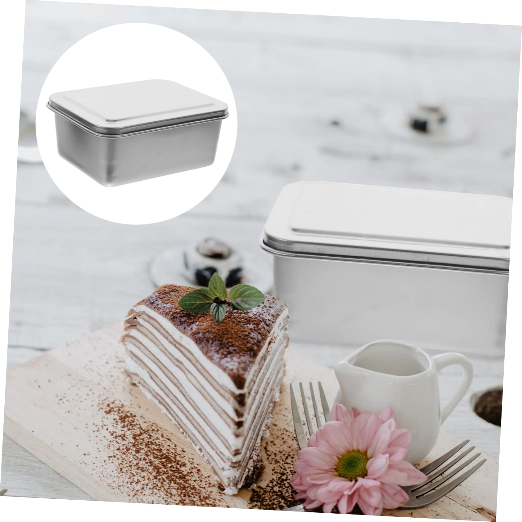 Angoily Stainless Steel Cake Pan Stainless Steel Saucepan Cake Plate with Lid Square Baking Dish 1 Set Cake Pans Baking Tray Cake Tray Stainless Steel Baking Pans Nonstick Baking Pan Flat