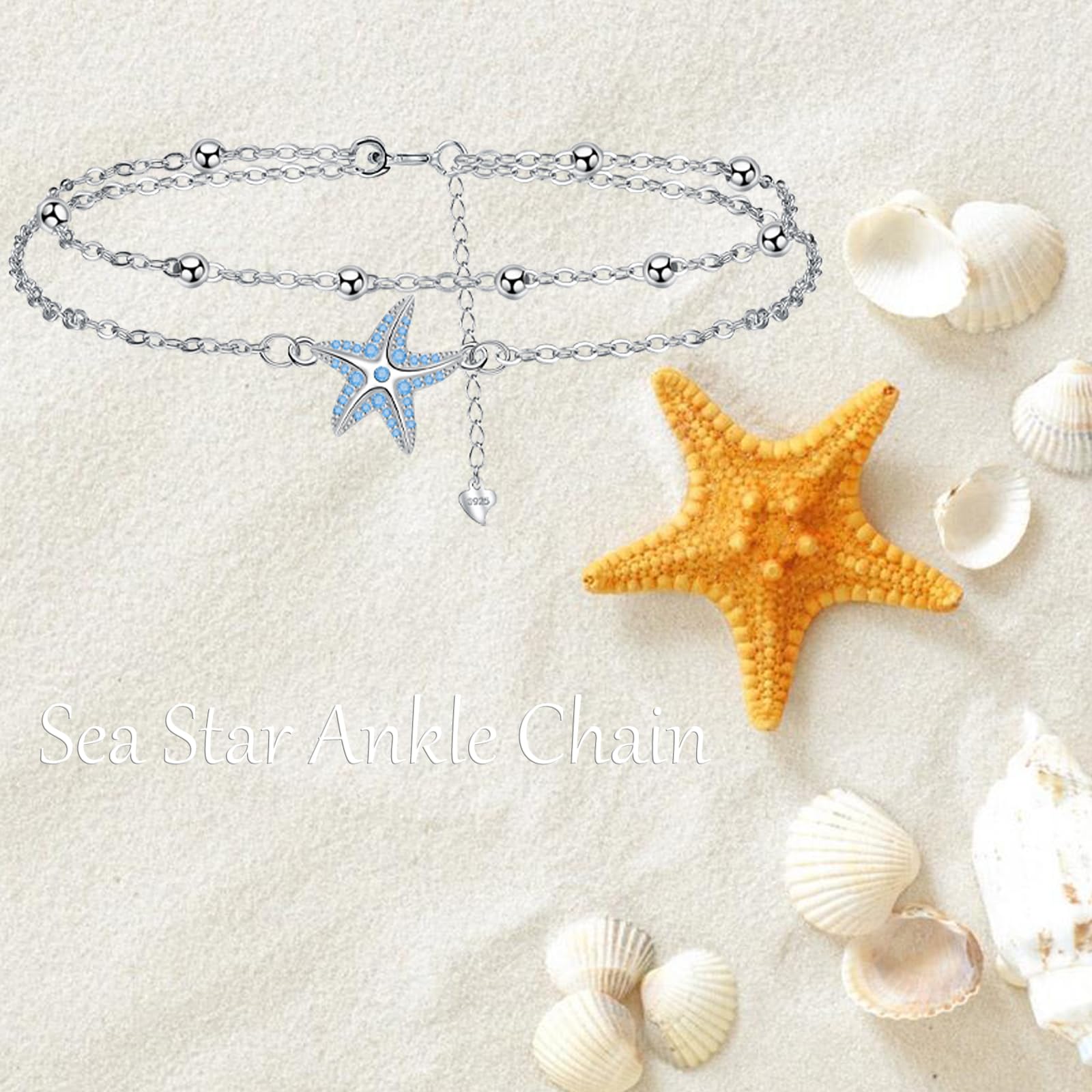 Tobillera Plata de Ley 925 para Mujer Tobillera Doble Cadena con Cuentas y Blanco/Rojo/Púrpura/Azul Circonita Verano Descalzo Playa Cadena de Pie
