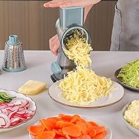 Vista 2 de Cheese Grater,Rotary Cheese Grater with Handle, Multifunctional Rotary Cheese Shredder Effortlessly Grates Cheese, Vegetables, and Fruits (Blue)