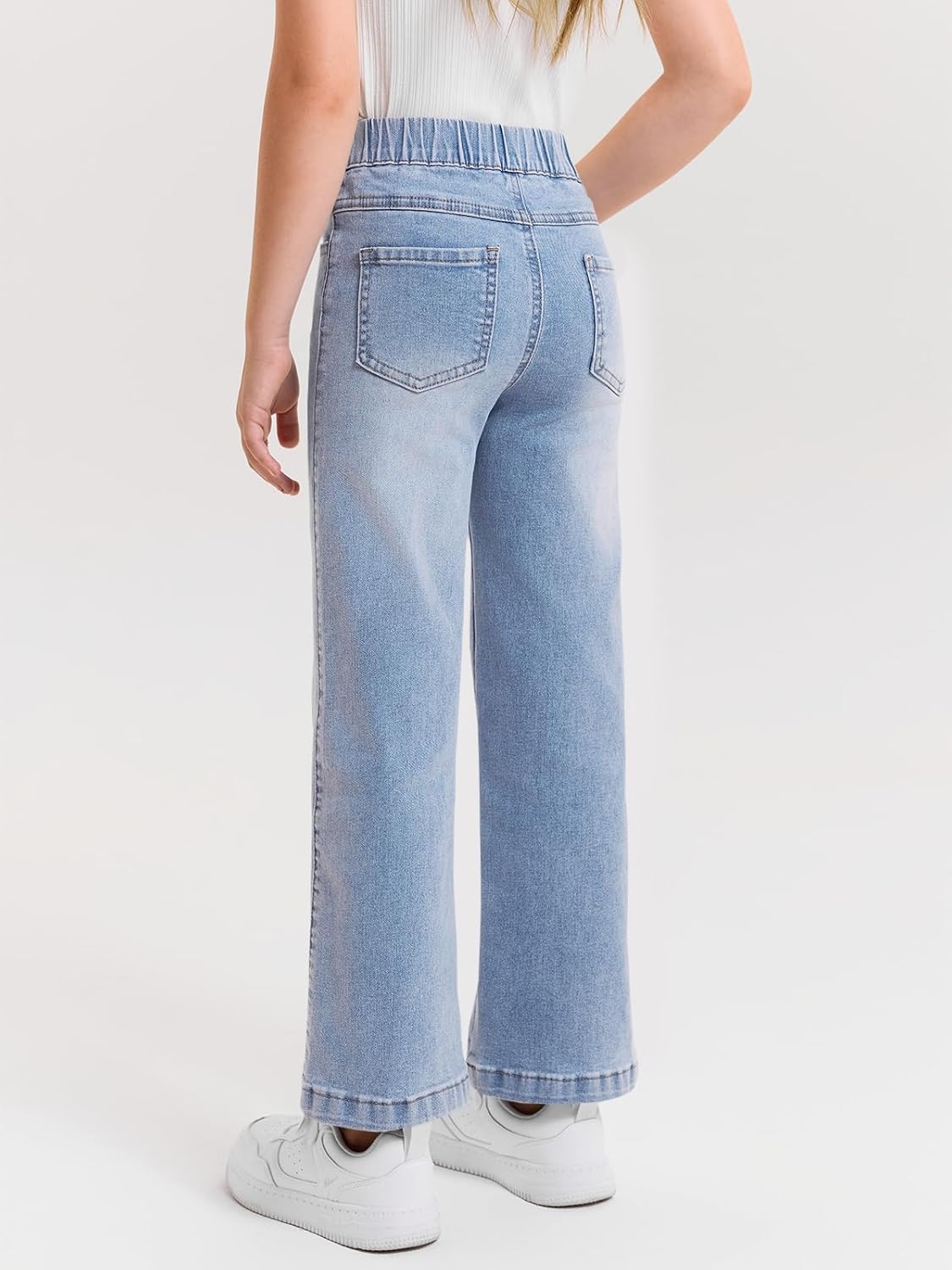 Haloumoning Girls Wide Leg Jeans Kids Elastic Waist Pull On Stretchy Baggy Denim Pants with Pockets 5-14 Years - Image 4