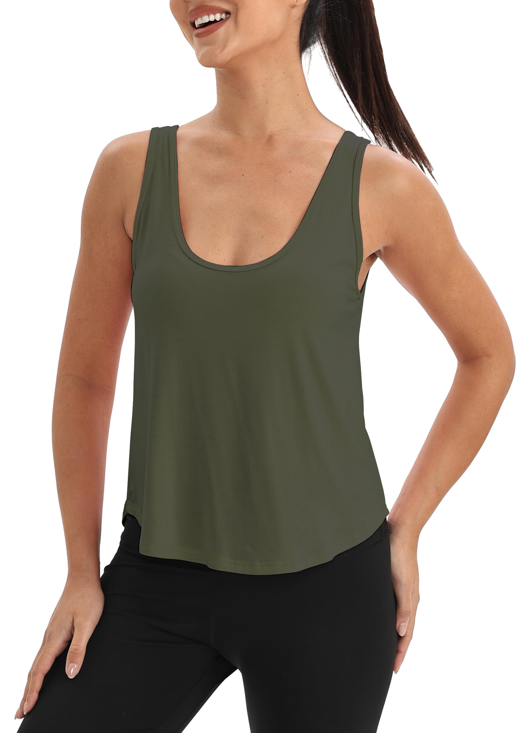 Mippo Workout Tops for Women Cropped Sleeveless Tank Tops Scoop Neck Athletic Yoga Gym Shirts Loose Fit