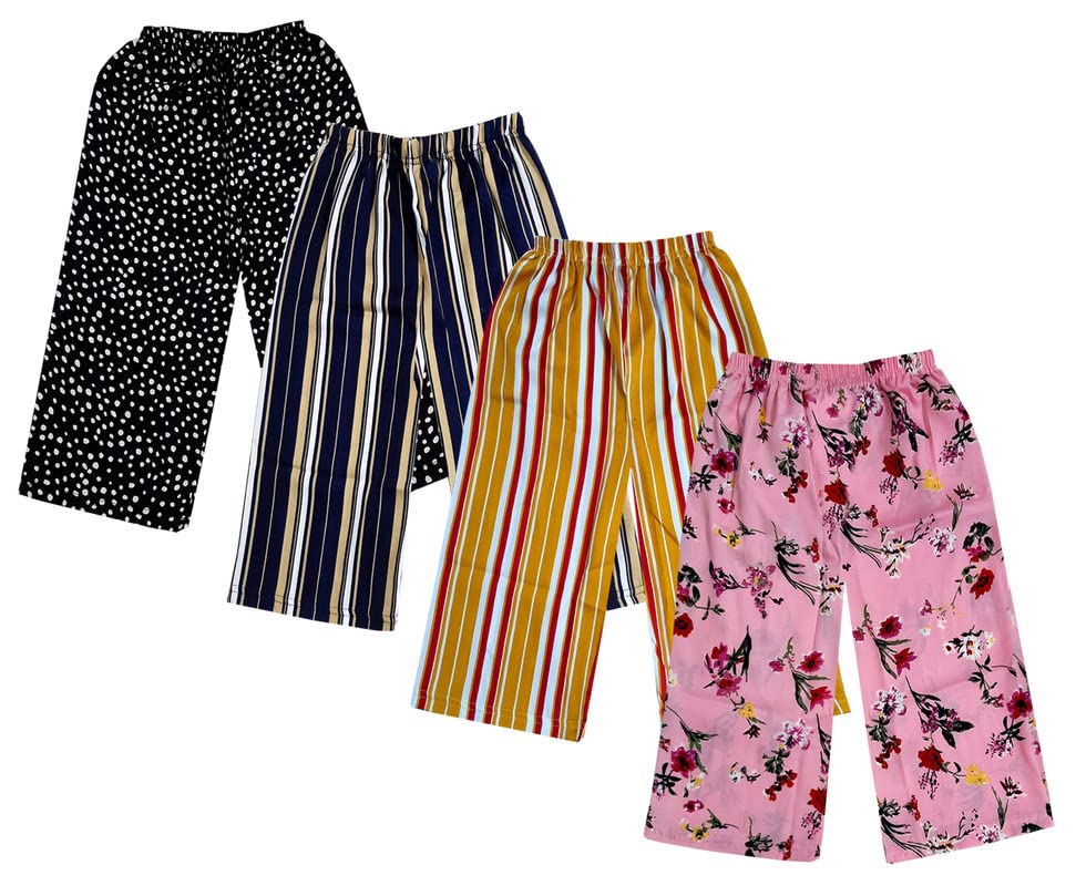 Image of IndiWeaves Girls Crepe Printed Loose Capri 3 /4th Pants (Pack of 4) Multicolor31