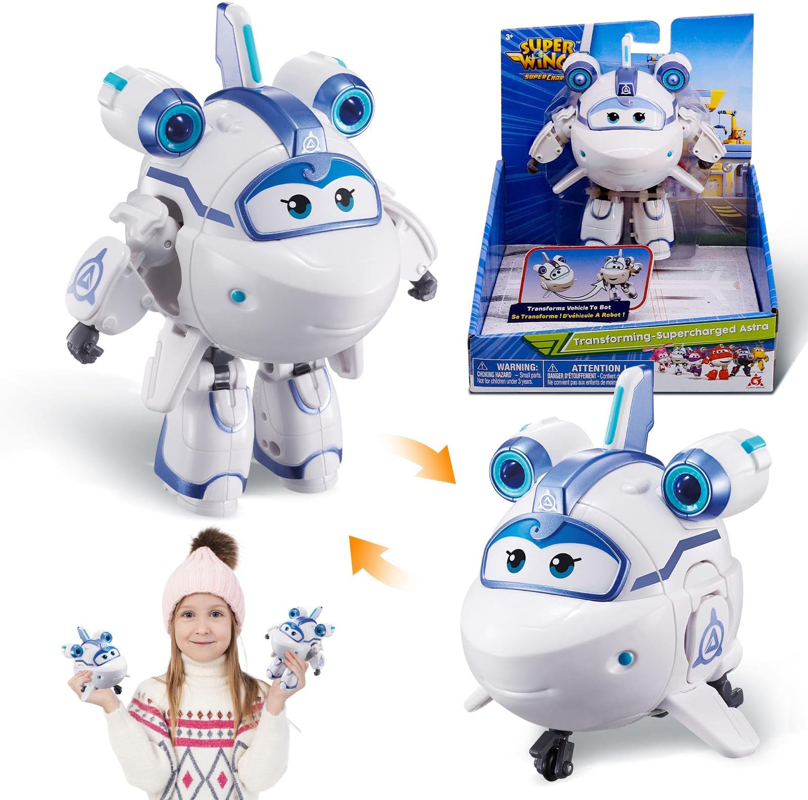 5" Transforming Supercharged Astra Airplane Toys Action Figure, Airplane to Robot in 10 Steps, Toy Plane Vehicle for 3-5 Year Old Boys & Girls, Birthday Gifts for Preschool Kids,White