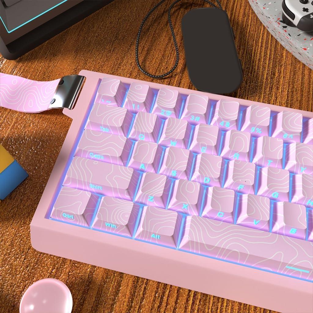 136Key Pink Keycap Side Glowing Side Backlit Characters for Mechanical Keyboards