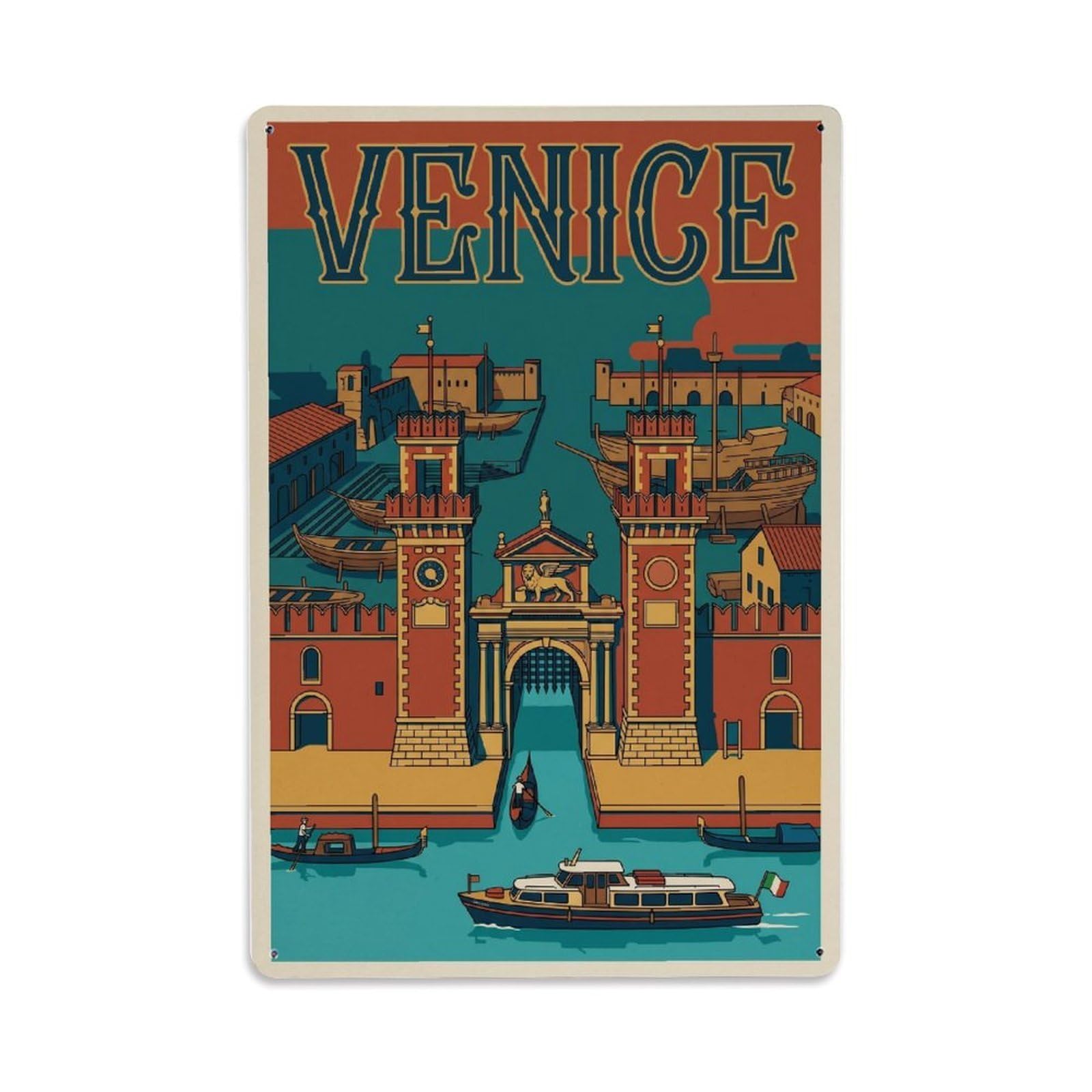 Vintage Travel Venice Arsenale Historic Shipyard Gates Clean Italy Metal Tin Sign Plaque Wall Decor for Cafe, Club Bar, Office, Home Garden Metal Poster 8x12Inch