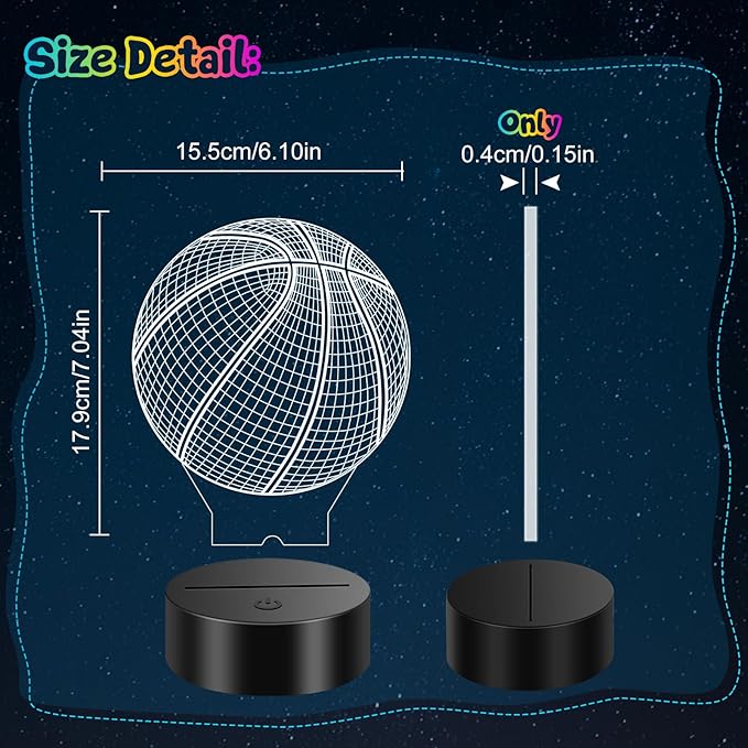 Linkax Linkax Basketball Gifts Stocking Stuffers for Kids Teens Boys Girls, Basketball 3D Illusion Night Light Christmas Gifts for Kids, Toys for Ages 8-13, 5-15 Year Old Boy Birthday Present Room Decor photo 3