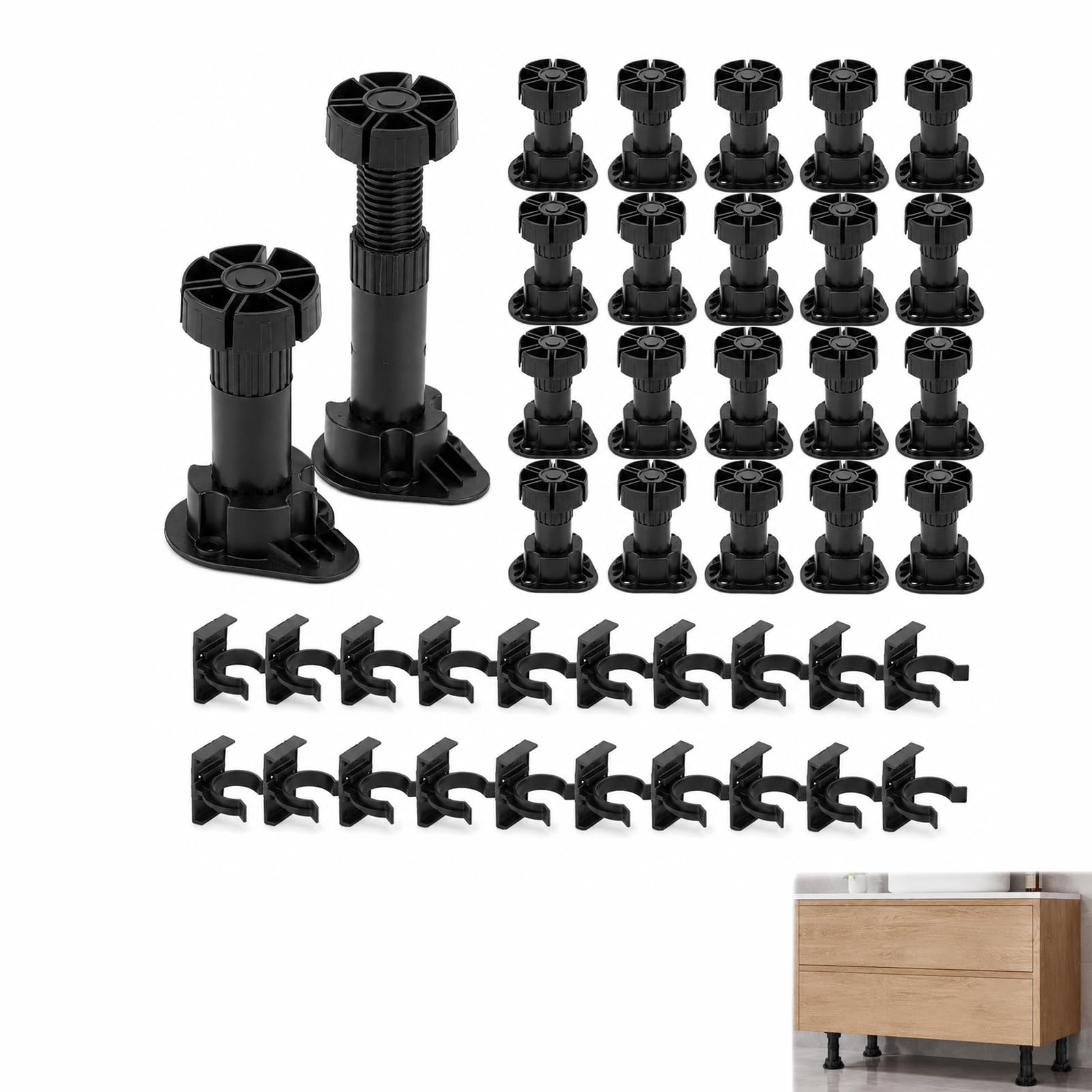 20 Pack Adjustable Cabinet Legs, Black Kitchen Unit Legs Height 80 to 130mm
