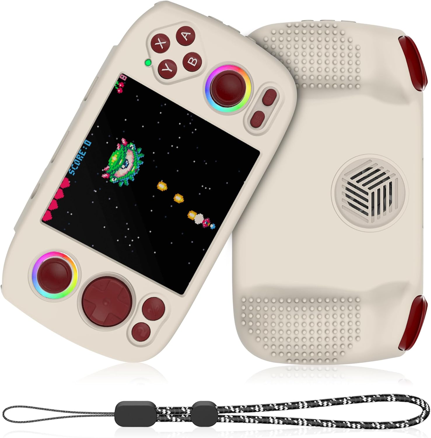 Silicone Case for RG Cube, Anti-Slip, Shock Proof, Soft Protective Case for Anbernic RG Cube Handheld Game Console with Lanyard - White